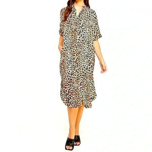 Ellison Maxi Dress Size L Animal Cheetah Print Slinky Mob Wife Comfy Button Down